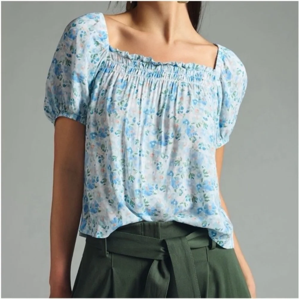 cloth & stone Floral Off-Shoulder Top in Light Blue and White
